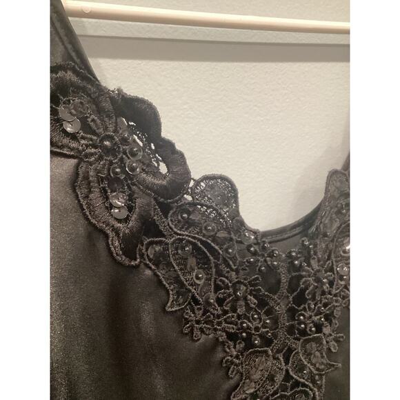 Vtg Womens Camisole Small Cami Tank Top Black Beaded Lace Sequin Y2K Whimsigoth - Picture 2 of 9